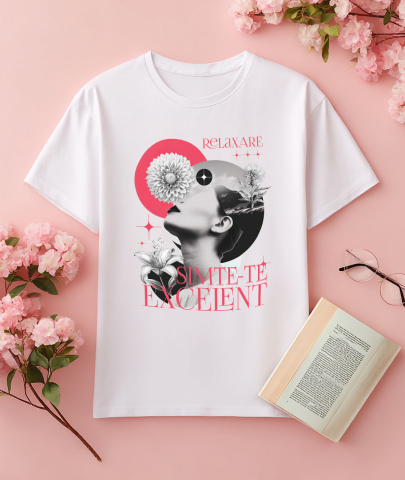 Tricou Femei, Barbati, Copii, Fata, Baiat, Unisex Personalizat Chip Feminin cu Flori Diverse - „Relaxare, Simte-te Excelent” - Cadou Motivațional [2]