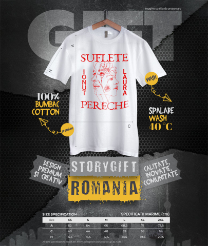 Tricou Femei, Barbati, Copii, Fata, Baiat, Unisex Personalizat „Suflete Pereche Laura Ionut - Cadou Personalizat cu Flori pentru Valentine's Day și Dragobete” [3]