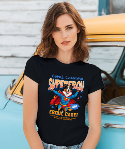 Tricou Femei, Barbati, Copii, Fata, Baiat, Unisex Personalizat Ciobănesc Australian în Costum de Superman – Produse Personalizate pentru Copii și Familie [1]