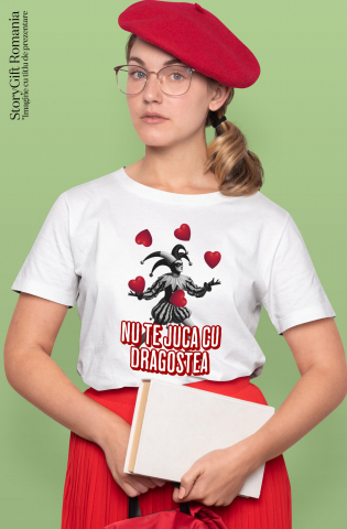 Tricou Femei, Barbati, Copii, Fata, Baiat, Unisex Personalizat Clovn Jonglând cu Inimi „Nu te Juca cu Dragostea Mea” – Cadou Personalizat de Valentine's Day [1]