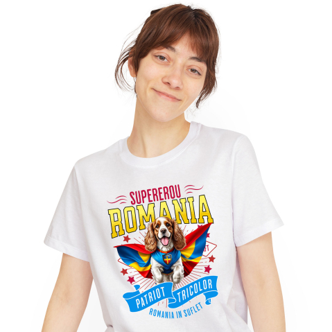 SuperEroi si Personaje TV - Tricou Femei, Barbati, Copii, Fata, Baiat, Unisex Personalizat Cocker Spaniel în Costum de Căpitan România – Cadou Personalizat Unic pentru Iubitorii de Câini