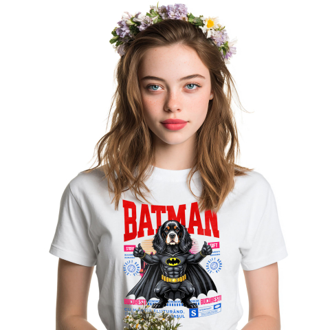 Tricou Femei, Barbati, Copii, Fata, Baiat, Unisex Personalizat Cocker Spaniel în Costum de Batman – Supererou Adorabil pentru Copii și Iubitorii de Câini