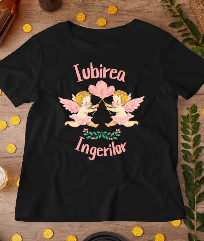 Tricou Femei, Barbati, Copii, Fata, Baiat, Unisex Personalizat Statuie Copii Cu Aripi Zburători – Cadou Personalizat Iubirea Îngerilor [2]