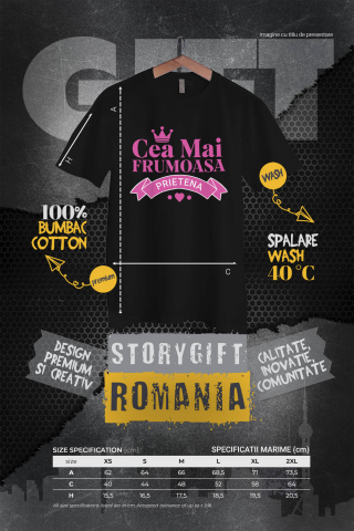 Tricou Femei, Barbati, Copii, Fata, Baiat, Unisex Personalizat "Coroana Regală de Prințesă cu Inimioare Roz – Mesaj Personalizat ‘Cea Mai Frumoasă Prietenie’" [3]
