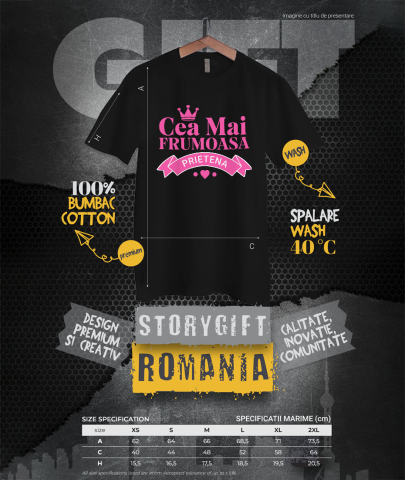 Tricou Femei, Barbati, Copii, Fata, Baiat, Unisex Personalizat "Coroana Regală de Prințesă cu Inimioare Roz – Mesaj Personalizat ‘Cea Mai Frumoasă Prietenie’" [3]