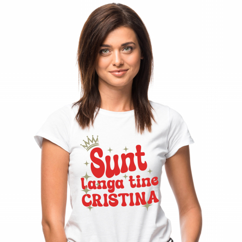 Tricou Femei, Barbati, Copii, Fata, Baiat, Unisex Personalizat "Coroana Regală de Prințesă cu Stele Strălucitoare – Mesaj Personalizat pentru Cristina, Cadou Iubire și Susținere"