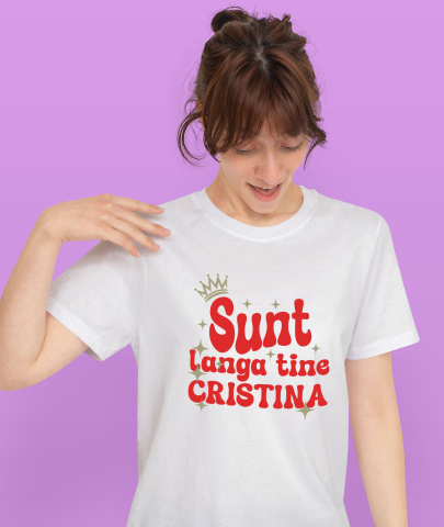 Tricou Femei, Barbati, Copii, Fata, Baiat, Unisex Personalizat "Coroana Regală de Prințesă cu Stele Strălucitoare – Mesaj Personalizat pentru Cristina, Cadou Iubire și Susținere" [1]