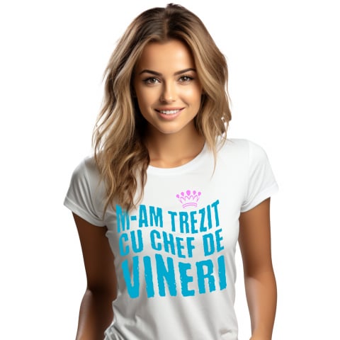 AMUZANTE - Tricou Femei, Barbati, Copii, Fata, Baiat, Unisex Personalizat Coroana Regală Roz cu Mesaj Amuzant „M-am Trezit Cu Chef de Vineri” - Cadou Personalizat pentru Prințese