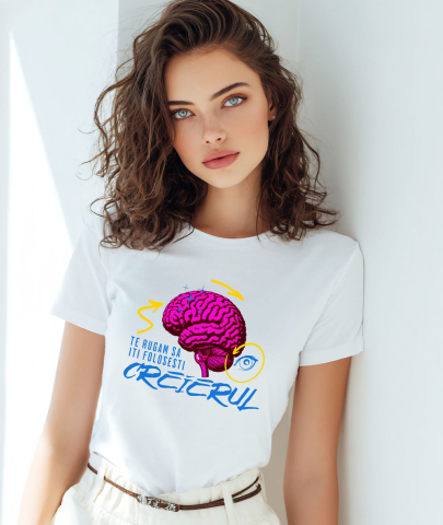 Tricou Femei, Barbati, Copii, Fata, Baiat, Unisex Personalizat Creier Uman Colorat cu Săgeți și Ochi Vultur | Mesaj Amuzant „Folosește-ți Creierul” - Cadouri Personalizate [1]