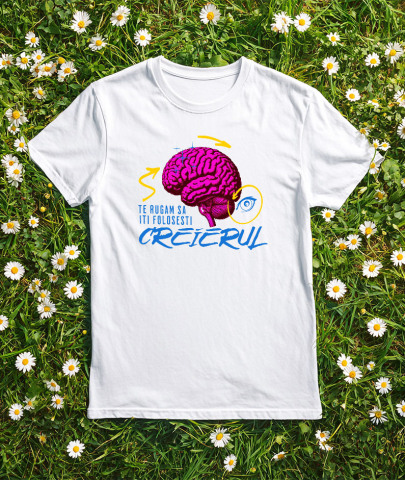 Tricou Femei, Barbati, Copii, Fata, Baiat, Unisex Personalizat Creier Uman Colorat cu Săgeți și Ochi Vultur | Mesaj Amuzant „Folosește-ți Creierul” - Cadouri Personalizate [2]