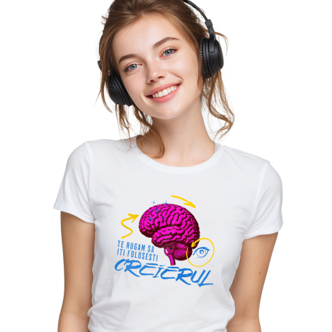 Tricou Femei, Barbati, Copii, Fata, Baiat, Unisex Personalizat Creier Uman Colorat cu Săgeți și Ochi Vultur | Mesaj Amuzant „Folosește-ți Creierul” - Cadouri Personalizate