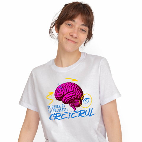 Tricou Femei, Barbati, Copii, Fata, Baiat, Unisex Personalizat Creier Uman Colorat cu Săgeți și Ochi Vultur | Mesaj Amuzant „Folosește-ți Creierul” - Cadouri Personalizate