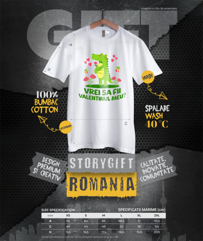 Tricou Femei, Barbati, Copii, Fata, Baiat, Unisex Personalizat „Crocodil Romantic Cu Trandafir Roz Si Papion - Cadou Personalizat „Vrei Sa Fii Valentinul Meu?” pentru Familie, Copii și Prieteni” [3]