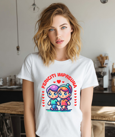 Tricou Femei, Barbati, Copii, Fata, Baiat, Unisex Personalizat „Cuplu Fericit în Plimbare Romantică - Cadou Personalizat pentru Iubiți” [1]