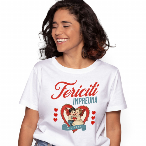 Tricou Femei, Barbati, Copii, Fata, Baiat, Unisex Personalizat Cuplu și Copii cu Îngeri și Inimă - Fericire și Dragoste În Familie din 2025