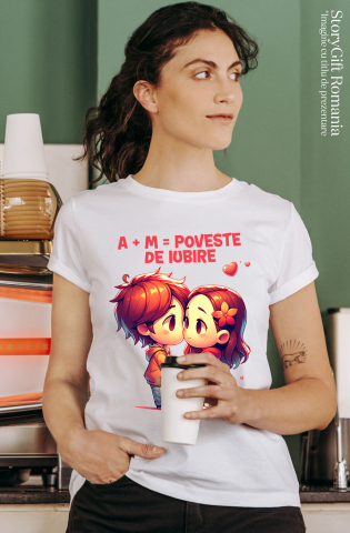 Tricou Femei, Barbati, Copii, Fata, Baiat, Unisex Personalizat Cadou Personalizat Cuplu Iubire cu Text „A+M= Poveste de Iubire” pentru Valentine's Day [1]