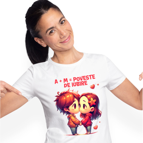 Valentine's Day - Tricou Femei, Barbati, Copii, Fata, Baiat, Unisex Personalizat Cadou Personalizat Cuplu Iubire cu Text „A+M= Poveste de Iubire” pentru Valentine's Day