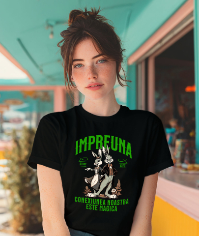 Tricou Femei, Barbati, Copii, Fata, Baiat, Unisex Personalizat „Cuplu Iepuri Împreună – Cadou Personalizat Dragoste „Împreună, Conexiunea Noastră Este Magică” pentru Valentine's Day” [1]