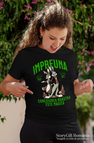 Tricou Femei, Barbati, Copii, Fata, Baiat, Unisex Personalizat „Cuplu Iepuri Împreună – Cadou Personalizat Dragoste „Împreună, Conexiunea Noastră Este Magică” pentru Valentine's Day” [1]