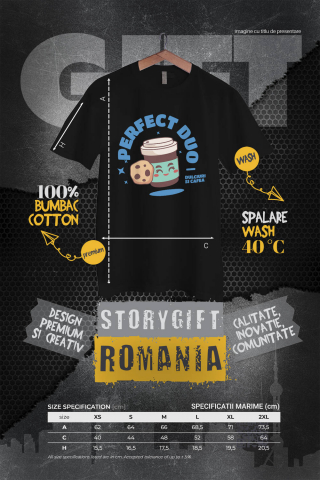 Tricou Femei, Barbati, Copii, Fata, Baiat, Unisex Personalizat „Cuplu Perfect Pahar de Cafea cu Prăjitură 'Perfect Duo' – Cadou Personalizat pentru Familie și Cupluri” [3]