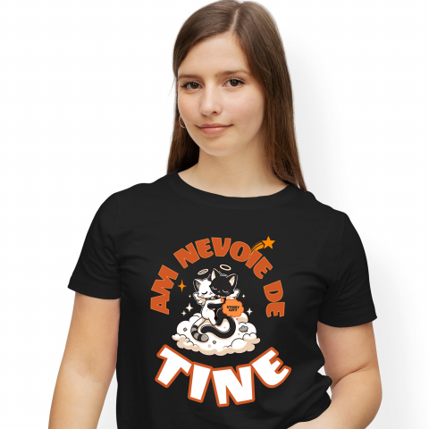 Tricou Femei, Barbati, Copii, Fata, Baiat, Unisex Personalizat Cuplu Pisici Îngeri Pe Nor Pufos „Am Nevoie De Tine” – Cadou Romantic De Valentine's Day