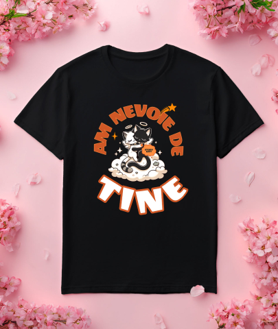 Tricou Femei, Barbati, Copii, Fata, Baiat, Unisex Personalizat Cuplu Pisici Îngeri Pe Nor Pufos „Am Nevoie De Tine” – Cadou Romantic De Valentine's Day [2]