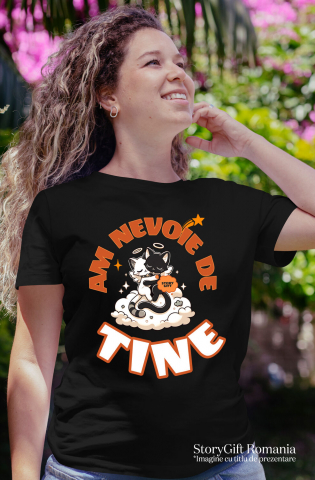 Tricou Femei, Barbati, Copii, Fata, Baiat, Unisex Personalizat Cuplu Pisici Îngeri Pe Nor Pufos „Am Nevoie De Tine” – Cadou Romantic De Valentine's Day [1]