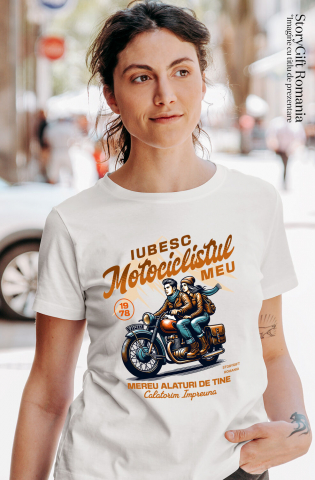 Tricou Femei, Barbati, Copii, Fata, Baiat, Unisex Personalizat Cuplu Romantic pe Motocicletă – Aventură Printre Munți de Valentine's Day [1]