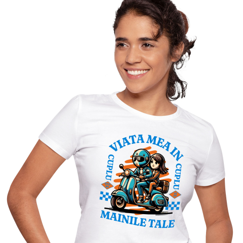 Motociclete - Tricou Femei, Barbati, Copii, Fata, Baiat, Unisex Personalizat Cuplu Romantic pe Scuter – Aventură și Dragoste de Valentine's Day