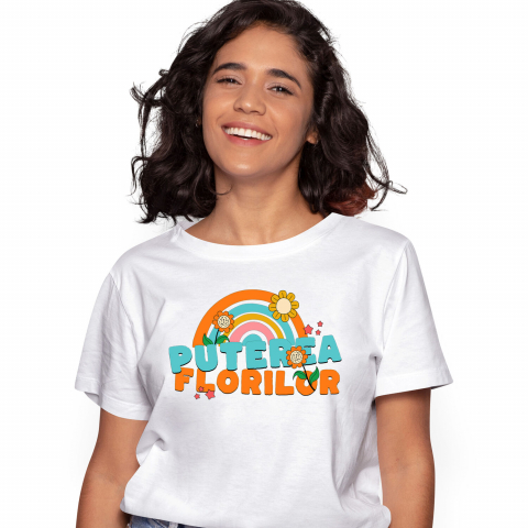 Tricou Femei, Barbati, Copii, Fata, Baiat, Unisex Personalizat Curcubeu Colorat de Flori Diverse | Puterea Florilor și Frumusețea Naturii | Cadou Personalizat