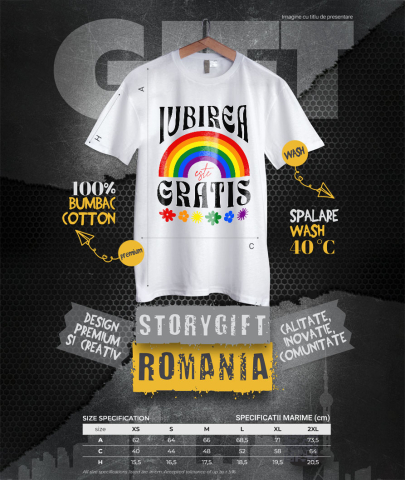 Tricou Femei, Barbati, Copii, Fata, Baiat, Unisex Personalizat Iubirea Este Gratis - Cadou Personalizat cu Flori Colorate și Curcubeu [3]
