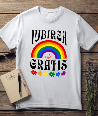 Tricou Femei, Barbati, Copii, Fata, Baiat, Unisex Personalizat Iubirea Este Gratis - Cadou Personalizat cu Flori Colorate și Curcubeu [2]