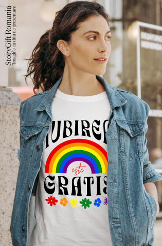 Tricou Femei, Barbati, Copii, Fata, Baiat, Unisex Personalizat Iubirea Este Gratis - Cadou Personalizat cu Flori Colorate și Curcubeu [1]