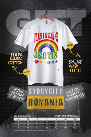 Tricou Femei, Barbati, Copii, Fata, Baiat, Unisex Personalizat „Curcubeu Multicolor Flori Colorate - Cadou Personalizat „Iubirea E Gratis” pentru Copii, Familie și Prieteni” [3]