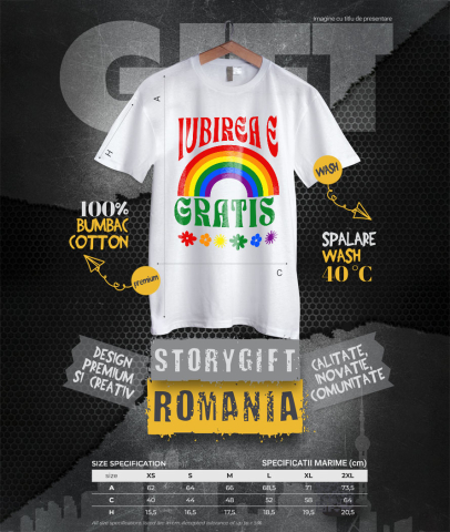 Tricou Femei, Barbati, Copii, Fata, Baiat, Unisex Personalizat „Curcubeu Multicolor Flori Colorate - Cadou Personalizat „Iubirea E Gratis” pentru Copii, Familie și Prieteni” [3]