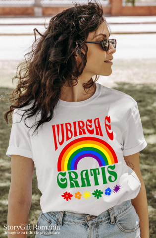 Tricou Femei, Barbati, Copii, Fata, Baiat, Unisex Personalizat „Curcubeu Multicolor Flori Colorate - Cadou Personalizat „Iubirea E Gratis” pentru Copii, Familie și Prieteni” [1]