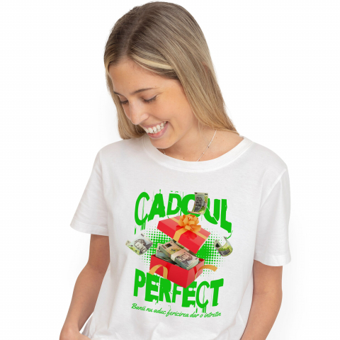 Tricou Femei, Barbati, Copii, Fata, Baiat, Unisex Personalizat Cutie Roșie cu Fundă Bani – Bancnote în Zbor – „Cadoul Perfect” – Cadou Personalizat pentru Familie, Tati, Copii, Prieteni