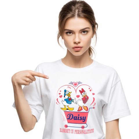 Tricouri - Tricou Femei cu Daisy și Duck sarbatoresc dragostea 100% Bumbac, Alb, L