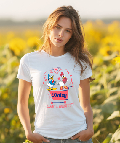 Tricou Femei cu Daisy și Duck sarbatoresc dragostea 100% Bumbac, Alb, L [1]