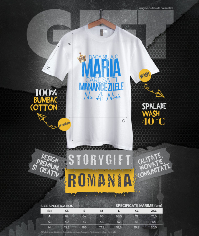 Tricou Femei, Barbati, Copii, Fata, Baiat, Unisex Personalizat „Dacă nu ai o Maria care să îți mănânce zilele, nu ai nimic” – Mesaj Haios cu Coroană Regală pentru Bărbați [3]