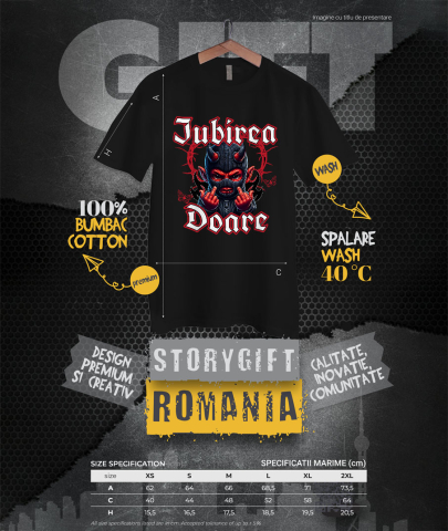 Tricou Femei, Barbati, Copii, Fata, Baiat, Unisex Personalizat Cadouri personalizate pentru Valentine's Day cu ilustrație demon „Iubirea Doare” | Produse unice pentru iubiți și prieteni. [3]