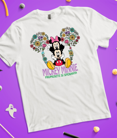 Tricou Femei cu Distractie si Joaca cu Mickey Mouse si Minnie 100% Bumbac, Alb, M [2]