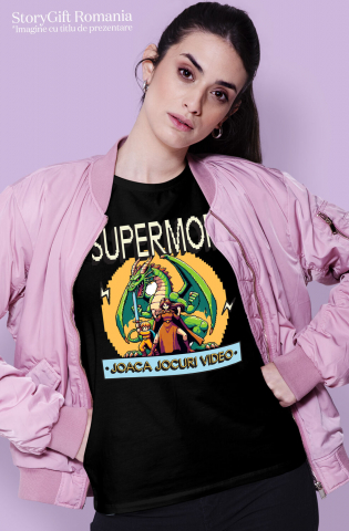 Tricou Femei, Barbati, Copii, Fata, Baiat, Unisex Personalizat Dragon Jocuri Video cu Luptătoare Războinică SuperMom - Cadou Personalizat „Joacă Jocuri Video” pentru Familie și Prieteni [1]