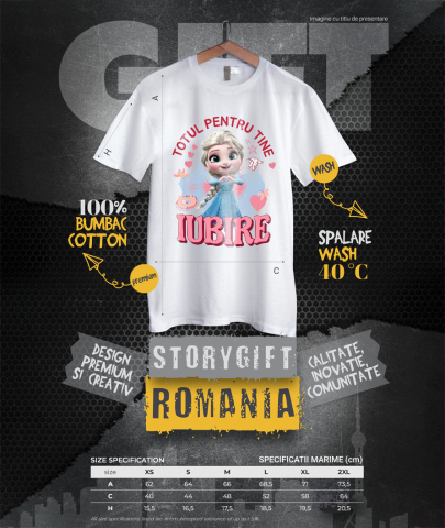 Tricou Femei cu Elsa, Iubire, Dragoste, Afectiune, Inima 100% Bumbac, Alb, S [3]