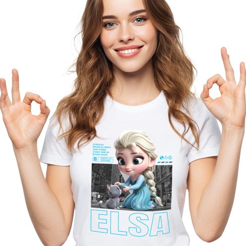 Pisici - Tricou Femei cu Elsa si Pisicuta – Echipa Magica 100% Bumbac, Alb, XL