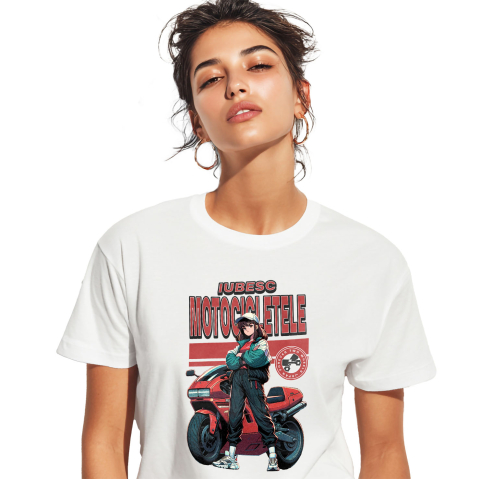 Motociclete - Tricou Femei, Barbati, Copii, Fata, Baiat, Unisex Personalizat Fată Animată Cu Șapcă, Ținută Sport, Motor Roșu – Viteză și Pasiune Moto