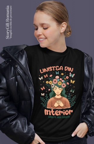 Tricou Femei, Barbati, Copii, Fata, Baiat, Unisex Personalizat Coroană de Flori cu Mesaj de Liniște Interioară | Lumea te Vrea Fericită - Cadou Personalizat [1]