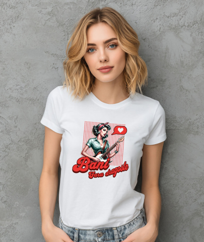 Tricou Femei, Barbati, Copii, Fata, Baiat, Unisex Personalizat Fată cu Chitara Electrică - Cadou Personalizat pentru Iubitori de Muzică, Mesaj Rock [1]