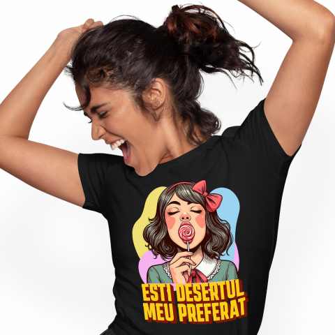 Tricou Femei, Barbati, Copii, Fata, Baiat, Unisex Personalizat Fată cu Fundă Roșie și Acadea - Cadou Personalizat, Mesaj Iubire și Sexy