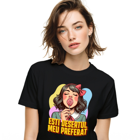 Retro - Tricou Femei, Barbati, Copii, Fata, Baiat, Unisex Personalizat Fată cu Fundă Roșie și Acadea - Cadou Personalizat, Mesaj Iubire și Sexy